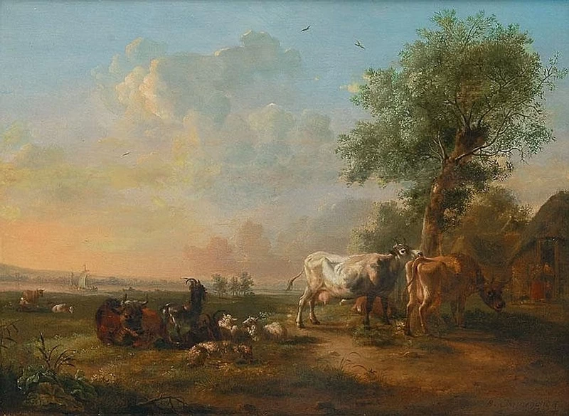 Balthasar Ommeganck - Paesaggio con animali al fiume